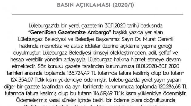 Lüleburgaz Belediyesi’nden asılsız iddialara açıklama