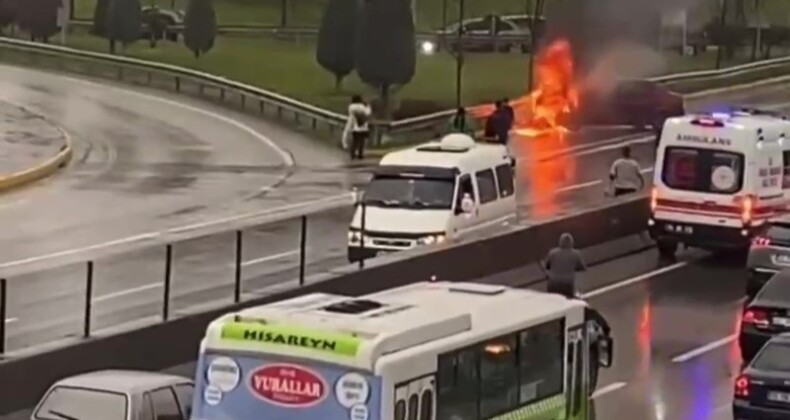 Bariyere çarpan otomobil alev topuna döndü