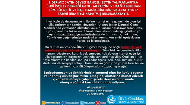 Ülkücü İşçiler Dernekleri Kapatıldı