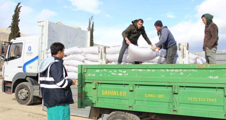 Elmalı’da 7 üreticiye 210 çuval yem desteği sağlandı