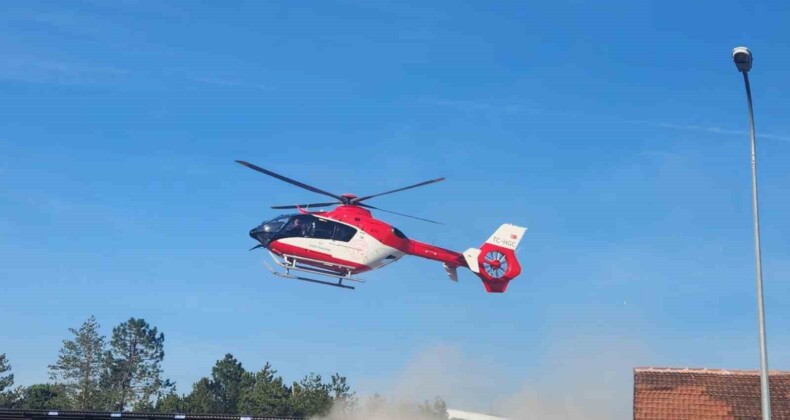 Parmağı kopan şahıs helikopterle hastaneye yetiştirildi