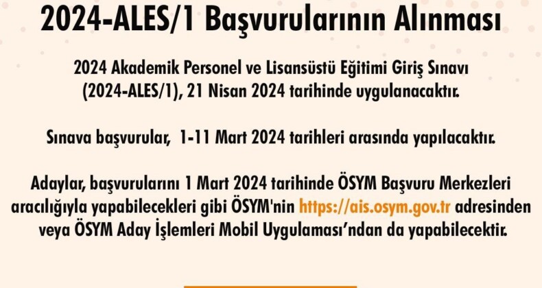 2024-ALES/1 başvuruları başladı